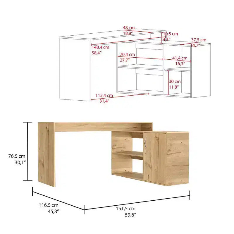 TUYOHW Bureau d'angle moderne en L avec rangement, bureau d'angle avec étagères ouvertes et armoire, bureau d'angle droit pour poste de travail à domicile