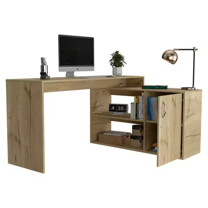 TUYOHW Bureau d'angle moderne en L avec rangement, bureau d'angle avec étagères ouvertes et armoire, bureau d'angle droit pour poste de travail à domicile