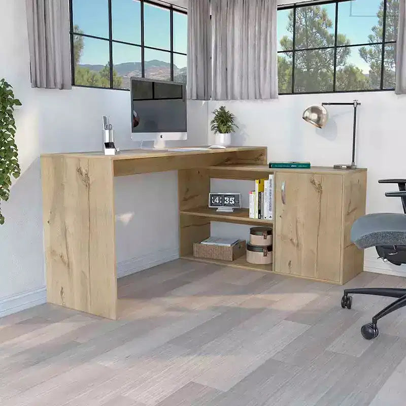 TUYOHW Bureau d'angle moderne en L avec rangement, bureau d'angle avec étagères ouvertes et armoire, bureau d'angle droit pour poste de travail à domicile
