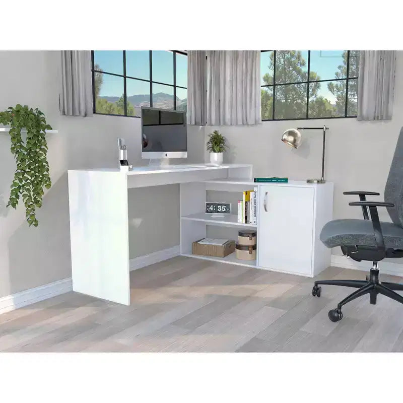TUYOHW Bureau d'angle moderne en L avec rangement, bureau d'angle avec étagères ouvertes et armoire, bureau d'angle droit pour poste de travail à domicile