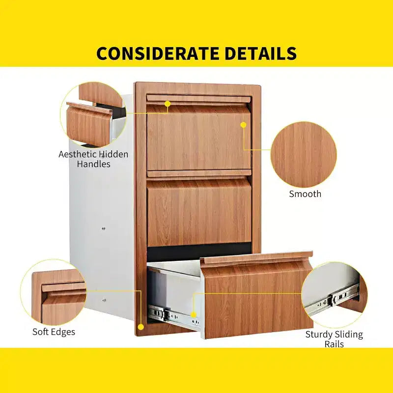 Acekool Cuisine extérieure 14x24x18 Triple Tiroir, Meuble de Rangement en Acier Inoxydable pour Îlot Barbecue de Terrasse, Marron