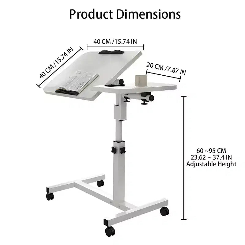 COZONY Table de lit réglable en hauteur, avec bande antidérapante et roulettes pour salon, chambre et hôpital