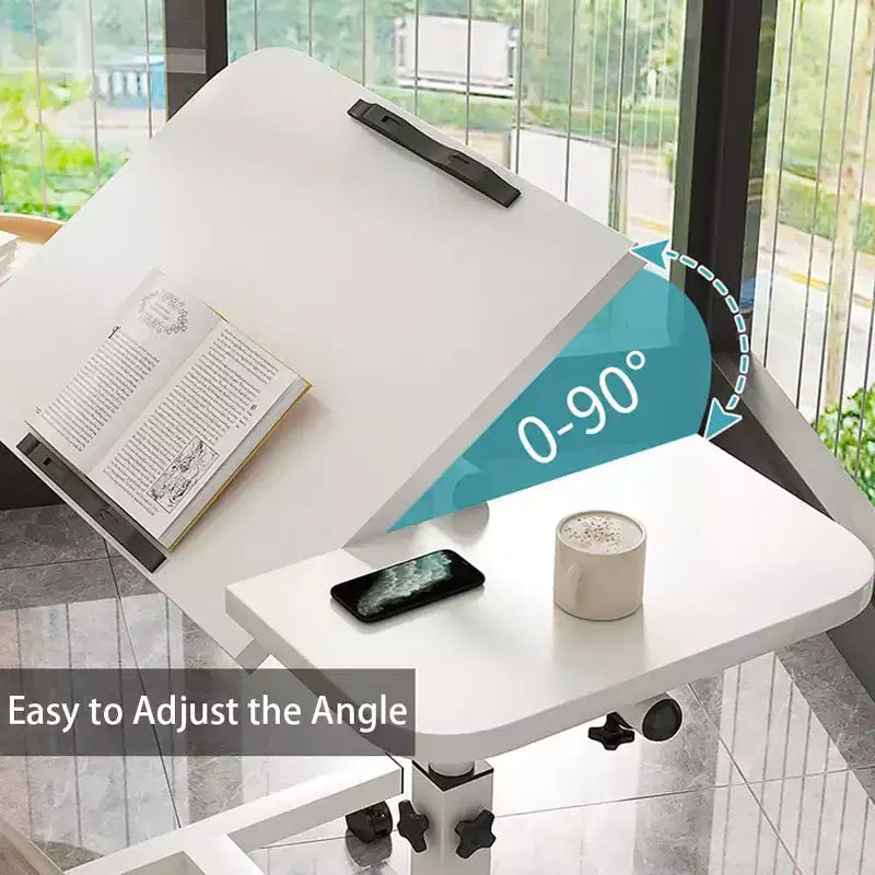 COZONY Table de lit réglable en hauteur, avec bande antidérapante et roulettes pour salon, chambre et hôpital