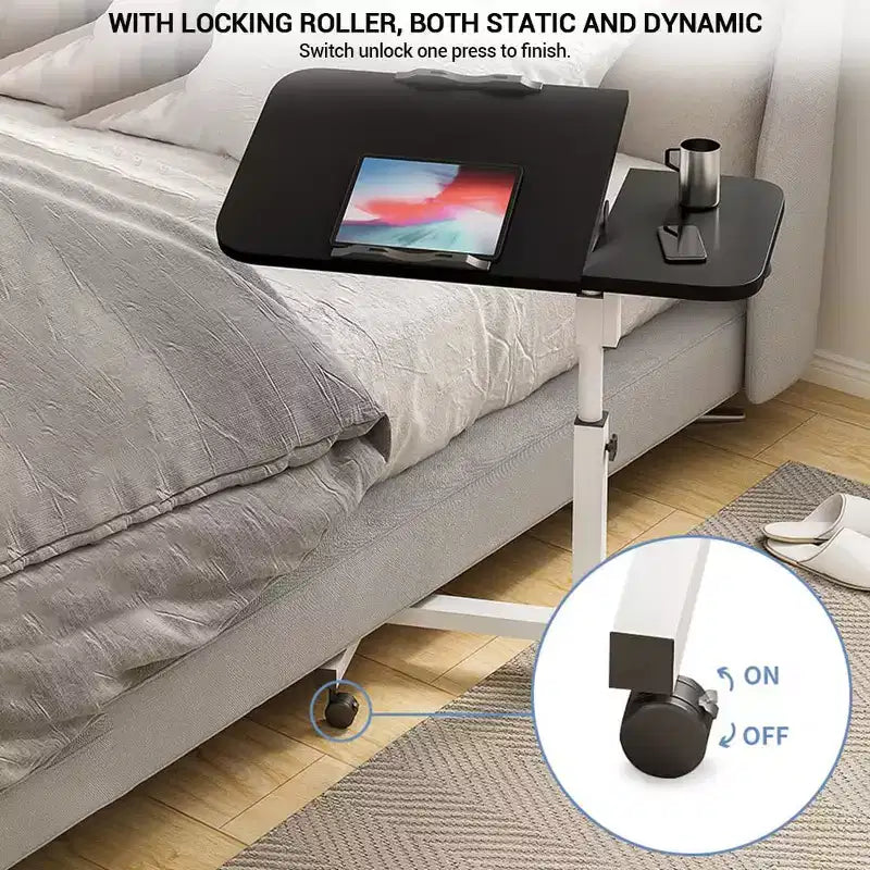 COZONY Table de lit réglable en hauteur, avec bande antidérapante et roulettes pour salon, chambre et hôpital