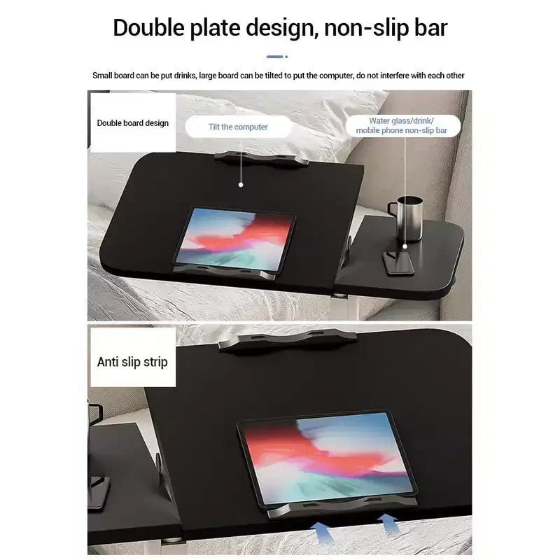 COZONY Table de lit réglable en hauteur, avec bande antidérapante et roulettes pour salon, chambre et hôpital