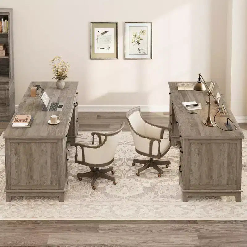 Bureau de direction Garvee avec tiroirs, bureau d'ordinateur de style rustique avec station de charge, 60 pouces avec rangement pour dossiers
