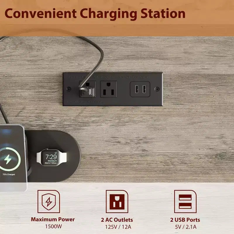 Bureau de direction Garvee avec tiroirs, bureau d'ordinateur de style rustique avec station de charge, 60 pouces avec rangement pour dossiers