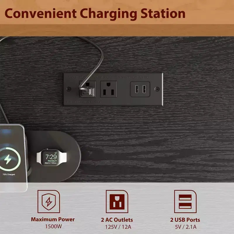 Bureau de direction Garvee avec tiroirs, bureau d'ordinateur de style rustique avec station de charge, 60 pouces avec rangement pour dossiers