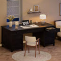 Garvee Executive Desk with Drawers, Wooden Farmhouse Home Office Desk with Charging Station, 60 Computer Writing Desk with File Cabinet Storage