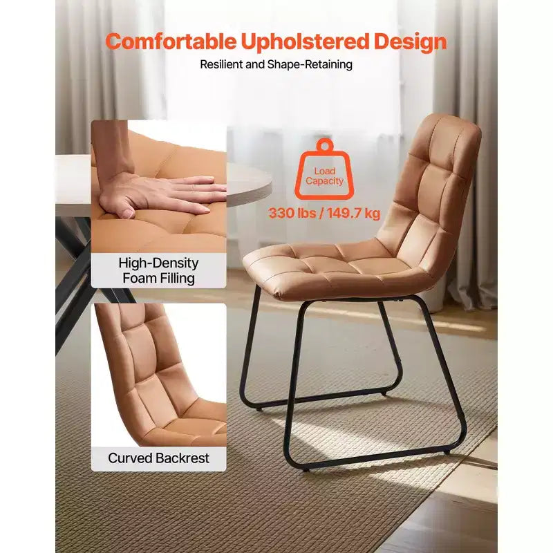 VEVOR Ensemble de salle à manger 5 pièces, table de cuisine ronde peu encombrante avec 4 chaises rembourrées orange, coussins en cuir PU, bureau moderne couleur bois, marron