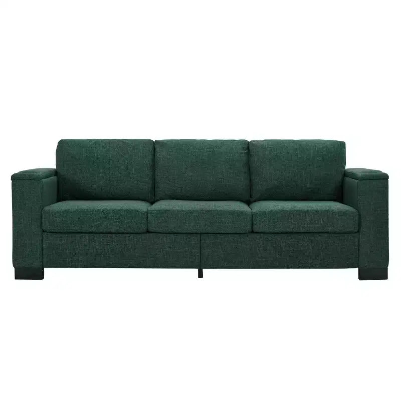 Canapé de salon MAYEERTY 93.7 de style moderne en tissu, avec accoudoirs carrés et porte-gobelet, en polyester rembourré, vert