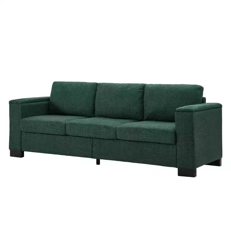 Canapé de salon MAYEERTY 93.7 de style moderne en tissu, avec accoudoirs carrés et porte-gobelet, en polyester rembourré, vert