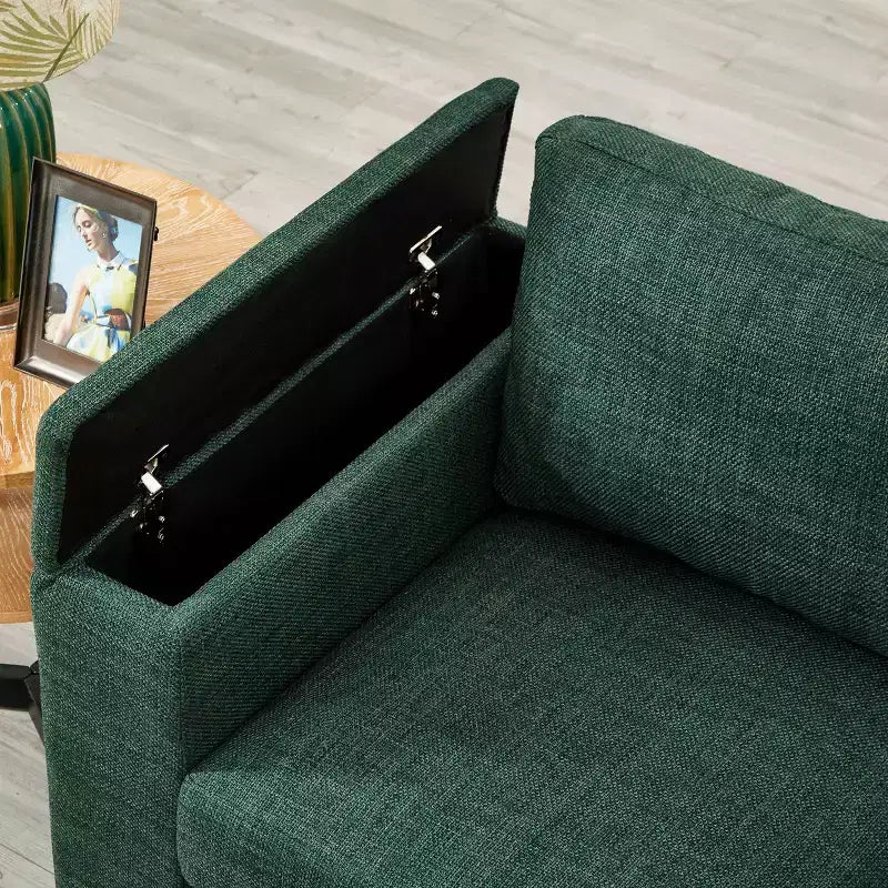 Canapé de salon MAYEERTY 93.7 de style moderne en tissu, avec accoudoirs carrés et porte-gobelet, en polyester rembourré, vert
