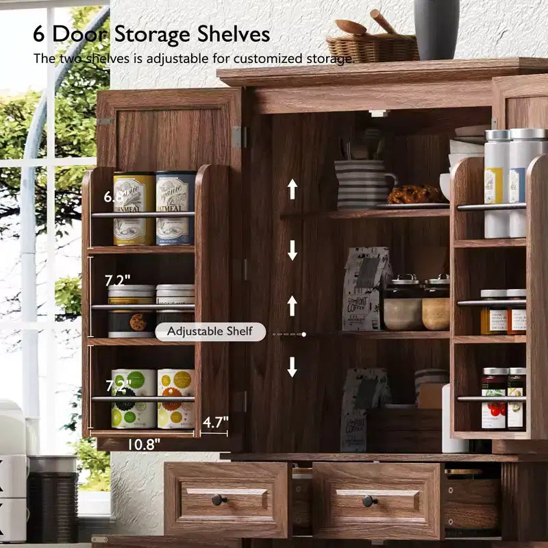 sumyeg 71 Armoire de cuisine avec organisateurs coulissants, 6 étagères de porte et tiroirs