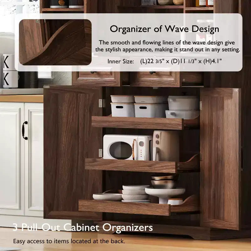 sumyeg 71 Armoire de cuisine avec organisateurs coulissants, 6 étagères de porte et tiroirs