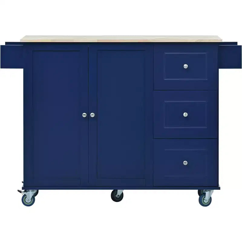 sumyeg Îlot de cuisine roulant avec plateau en bois massif, abattant, roulettes verrouillables, armoire de rangement, étagère à épices, porte-serviettes et tiroir, 133,9 cm