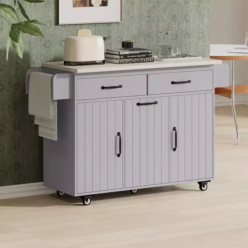 Chariot d'îlot de cuisine sumyeg avec rangement pour poubelle, abattant, porte-épices, porte-serviettes et tiroir, desserte roulante avec étagère réglable pour la cuisine