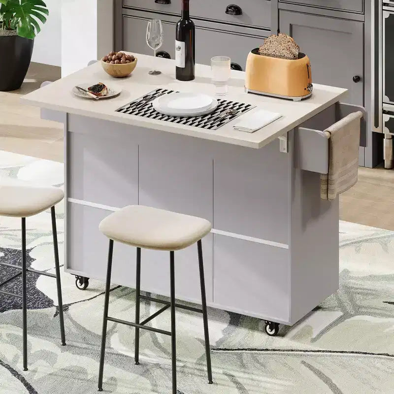 Chariot d'îlot de cuisine sumyeg avec rangement pour poubelle, abattant, porte-épices, porte-serviettes et tiroir, desserte roulante avec étagère réglable pour la cuisine