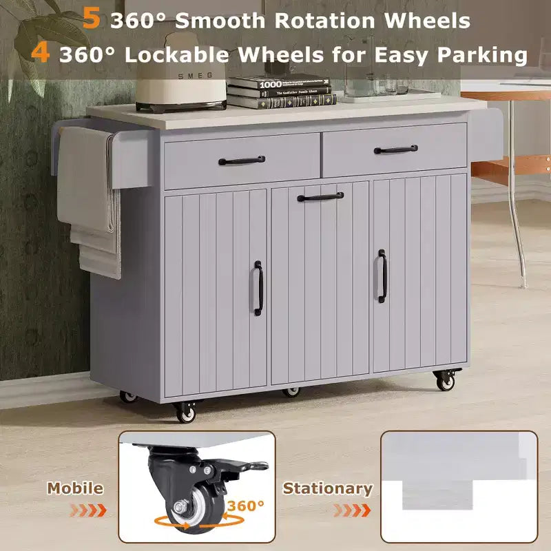 Chariot d'îlot de cuisine sumyeg avec rangement pour poubelle, abattant, porte-épices, porte-serviettes et tiroir, desserte roulante avec étagère réglable pour la cuisine