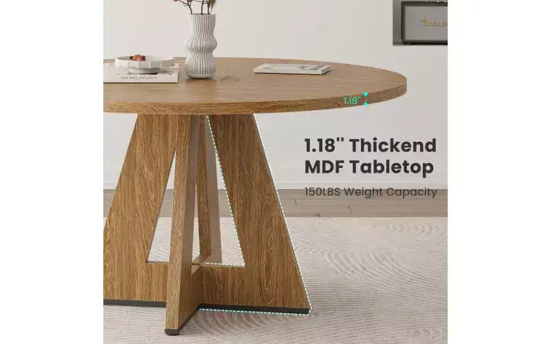 TUYOHW Table à manger en bois avec pieds en métal, table de cuisine ronde de 120 cm pour 4-7 personnes avec bords arrondis lisses, table de salle à manger spacieuse pour le salon