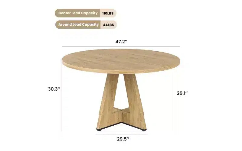 TUYOHW Table à manger en bois avec pieds en métal, table de cuisine ronde de 120 cm pour 4-7 personnes avec bords arrondis lisses, table de salle à manger spacieuse pour le salon