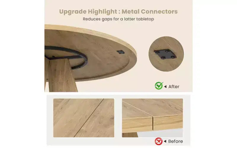 TUYOHW Table à manger en bois avec pieds en métal, table de cuisine ronde de 120 cm pour 4-7 personnes avec bords arrondis lisses, table de salle à manger spacieuse pour le salon