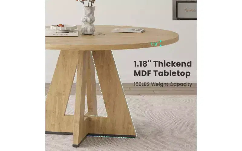 TUYOHW Table à manger en bois avec pieds en métal, table de cuisine ronde de 120 cm pour 4-7 personnes avec bords arrondis lisses, table de salle à manger spacieuse pour le salon