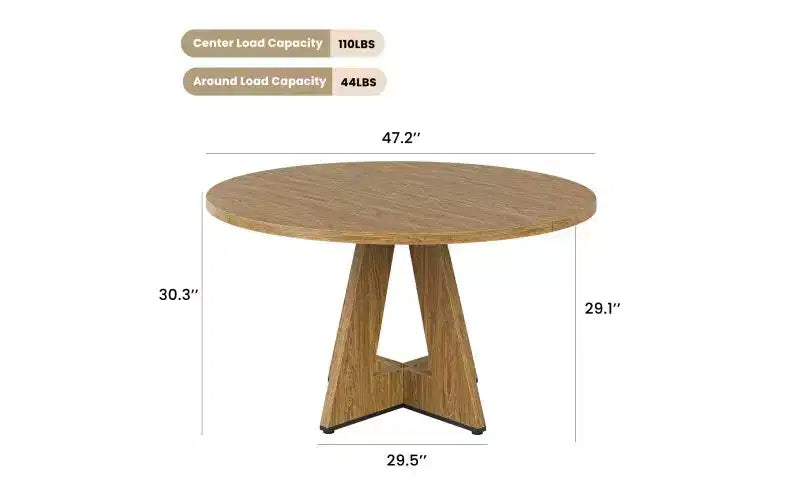 TUYOHW Table à manger en bois avec pieds en métal, table de cuisine ronde de 120 cm pour 4-7 personnes avec bords arrondis lisses, table de salle à manger spacieuse pour le salon