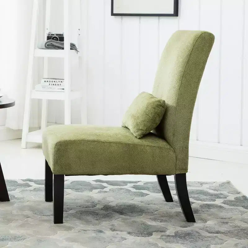 TUYOHW Fauteuil d'appoint moderne avec oreiller et revêtement en tissu chenille, sans accoudoirs, avec pieds en bois massif, chaise confortable pour salon et chambre à coucher