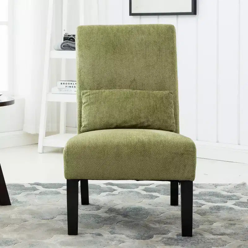 TUYOHW Fauteuil d'appoint moderne avec oreiller et revêtement en tissu chenille, sans accoudoirs, avec pieds en bois massif, chaise confortable pour salon et chambre à coucher