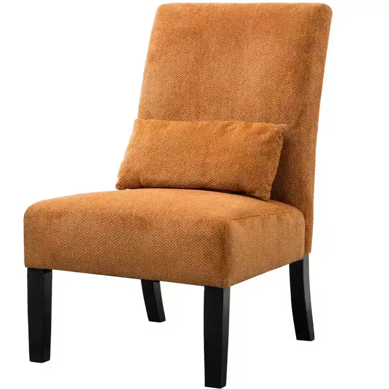 TUYOHW Fauteuil d'appoint moderne avec oreiller et revêtement en tissu chenille, sans accoudoirs, avec pieds en bois massif, chaise confortable pour salon et chambre à coucher