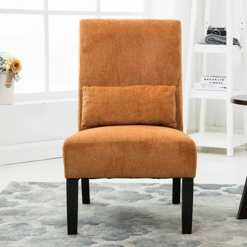 TUYOHW Fauteuil d'appoint moderne avec oreiller et revêtement en tissu chenille, sans accoudoirs, avec pieds en bois massif, chaise confortable pour salon et chambre à coucher