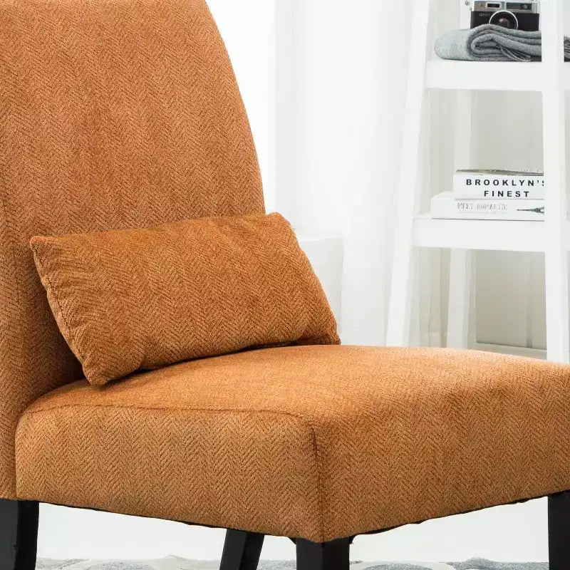 TUYOHW Fauteuil d'appoint moderne avec oreiller et revêtement en tissu chenille, sans accoudoirs, avec pieds en bois massif, chaise confortable pour salon et chambre à coucher