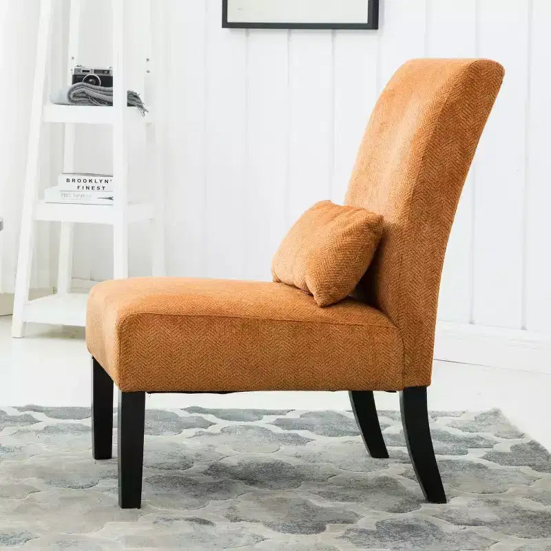 TUYOHW Fauteuil d'appoint moderne avec oreiller et revêtement en tissu chenille, sans accoudoirs, avec pieds en bois massif, chaise confortable pour salon et chambre à coucher