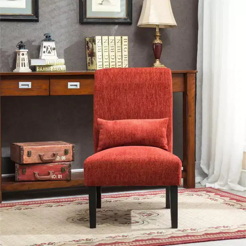 TUYOHW Fauteuil d'appoint moderne avec oreiller et revêtement en tissu chenille, sans accoudoirs, avec pieds en bois massif, chaise confortable pour salon et chambre à coucher