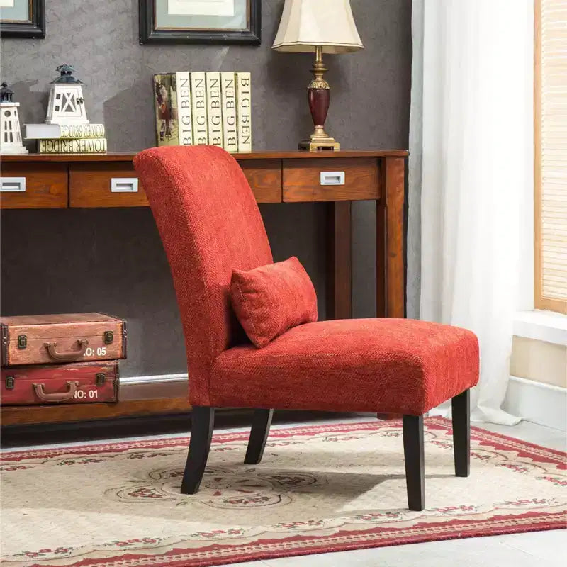 TUYOHW Fauteuil d'appoint moderne avec oreiller et revêtement en tissu chenille, sans accoudoirs, avec pieds en bois massif, chaise confortable pour salon et chambre à coucher