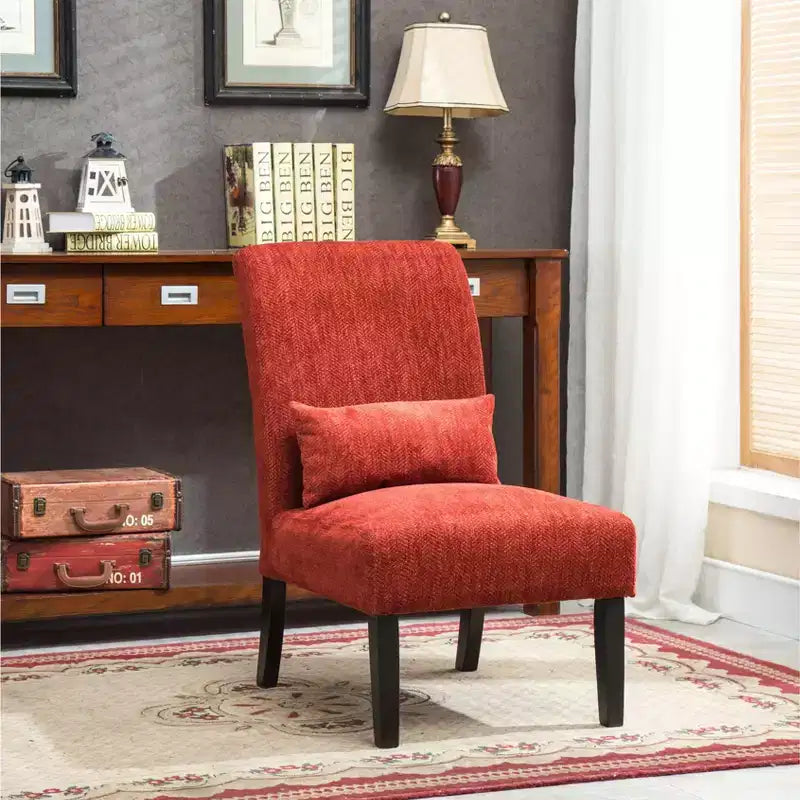 TUYOHW Fauteuil d'appoint moderne avec oreiller et revêtement en tissu chenille, sans accoudoirs, avec pieds en bois massif, chaise confortable pour salon et chambre à coucher