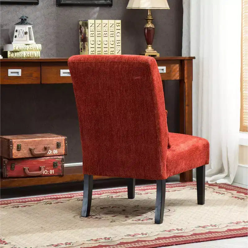 TUYOHW Fauteuil d'appoint moderne avec oreiller et revêtement en tissu chenille, sans accoudoirs, avec pieds en bois massif, chaise confortable pour salon et chambre à coucher