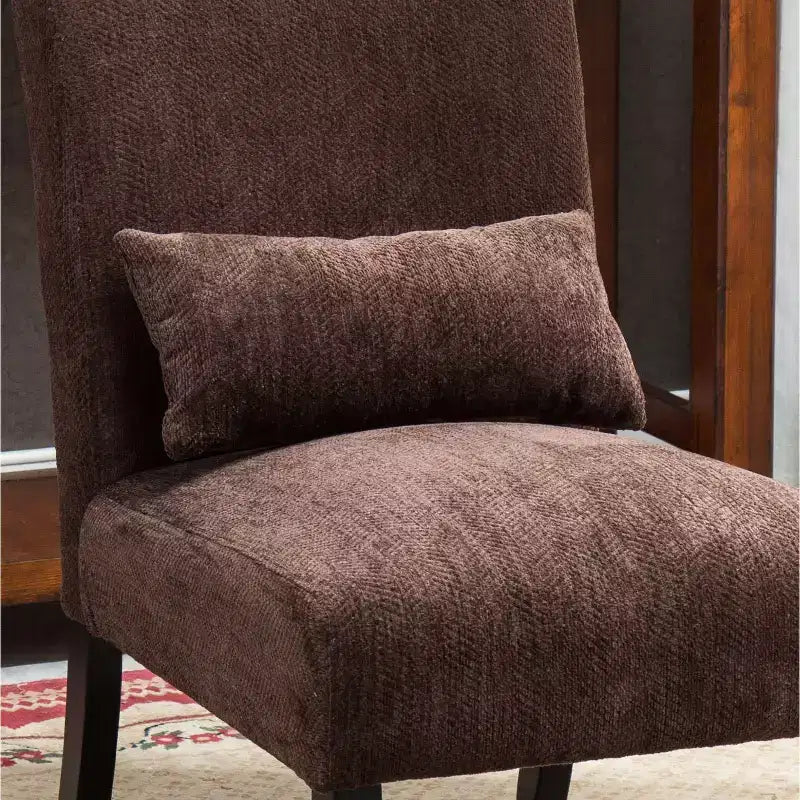 TUYOHW Fauteuil d'appoint moderne avec oreiller et revêtement en tissu chenille, sans accoudoirs, avec pieds en bois massif, chaise confortable pour salon et chambre à coucher