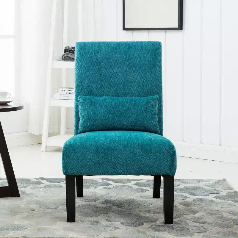 TUYOHW Fauteuil d'appoint moderne avec oreiller et revêtement en tissu chenille, sans accoudoirs, avec pieds en bois massif, chaise confortable pour salon et chambre à coucher