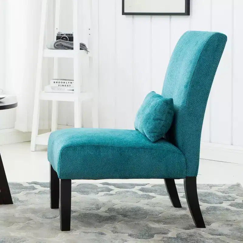 TUYOHW Fauteuil d'appoint moderne avec oreiller et revêtement en tissu chenille, sans accoudoirs, avec pieds en bois massif, chaise confortable pour salon et chambre à coucher