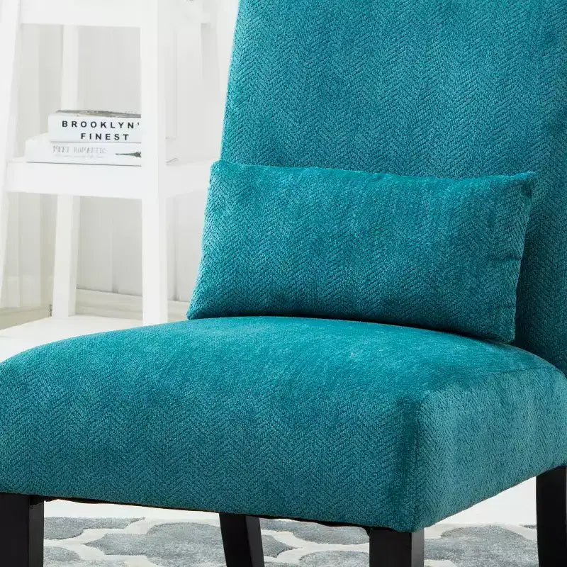 TUYOHW Fauteuil d'appoint moderne avec oreiller et revêtement en tissu chenille, sans accoudoirs, avec pieds en bois massif, chaise confortable pour salon et chambre à coucher