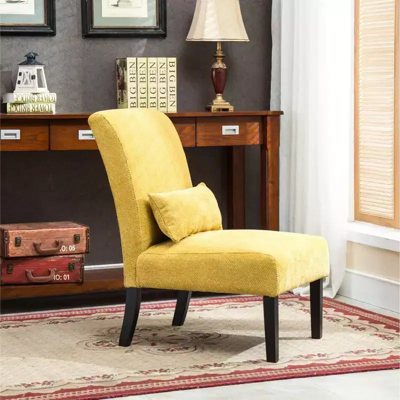 TUYOHW Fauteuil d'appoint moderne avec oreiller et revêtement en tissu chenille, sans accoudoirs, avec pieds en bois massif, chaise confortable pour salon et chambre à coucher