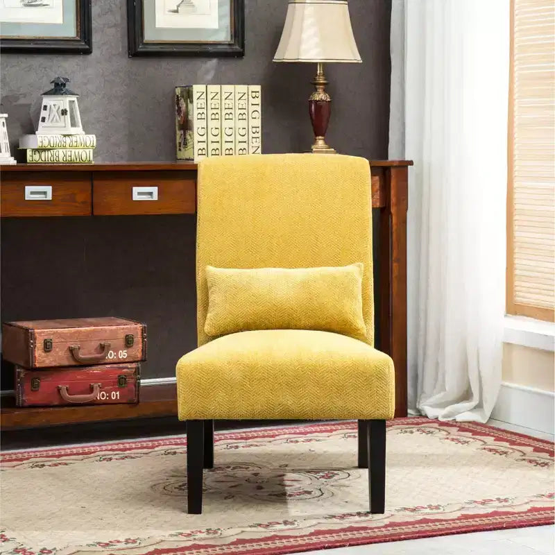 TUYOHW Fauteuil d'appoint moderne avec oreiller et revêtement en tissu chenille, sans accoudoirs, avec pieds en bois massif, chaise confortable pour salon et chambre à coucher