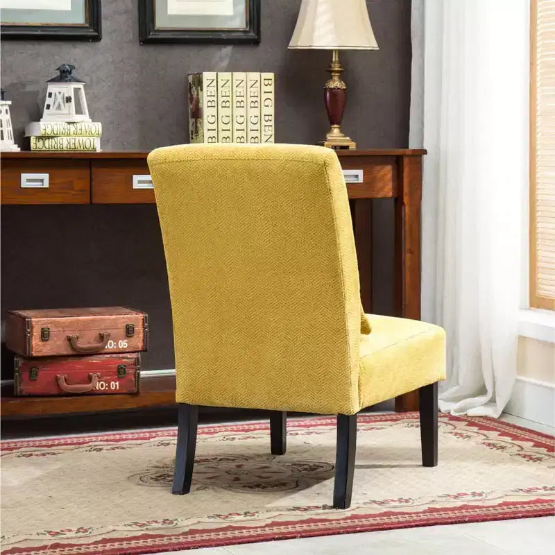 TUYOHW Fauteuil d'appoint moderne avec oreiller et revêtement en tissu chenille, sans accoudoirs, avec pieds en bois massif, chaise confortable pour salon et chambre à coucher