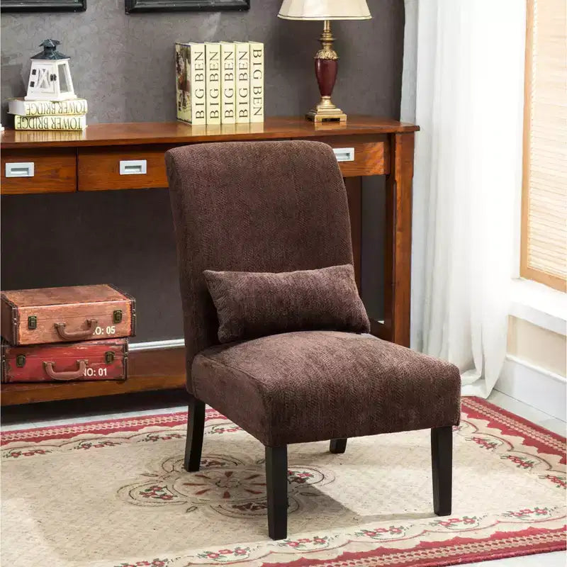 TUYOHW Fauteuil d'appoint moderne avec oreiller et revêtement en tissu chenille, sans accoudoirs, avec pieds en bois massif, chaise confortable pour salon et chambre à coucher