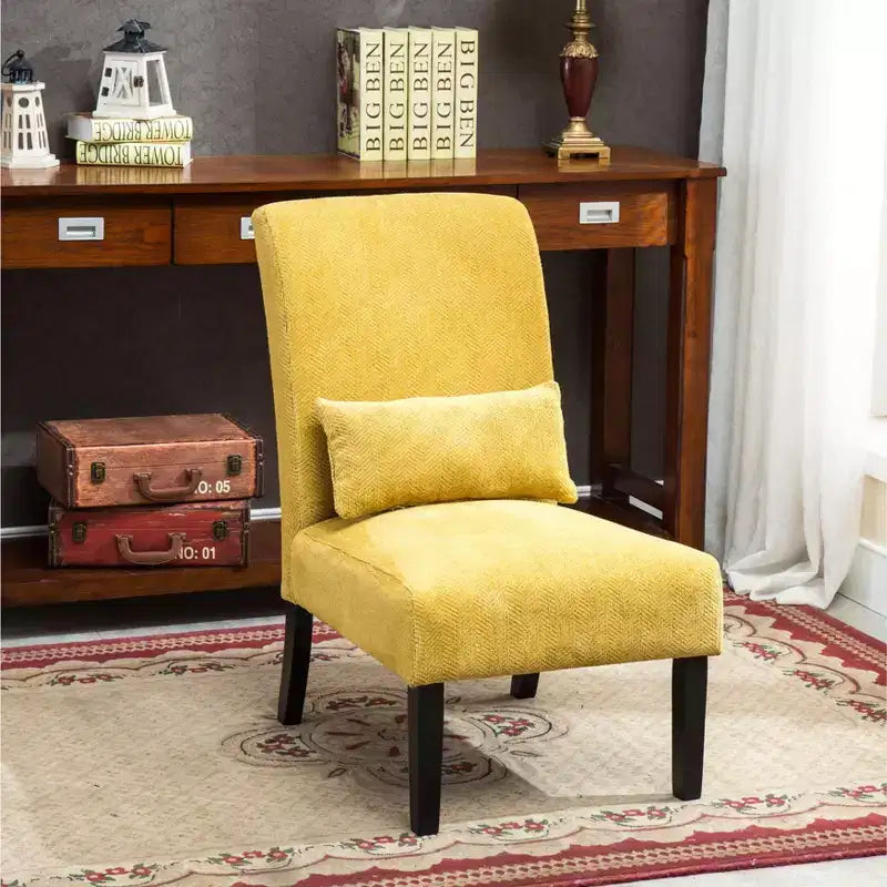 TUYOHW Fauteuil d'appoint moderne avec oreiller et revêtement en tissu chenille, sans accoudoirs, avec pieds en bois massif, chaise confortable pour salon et chambre à coucher