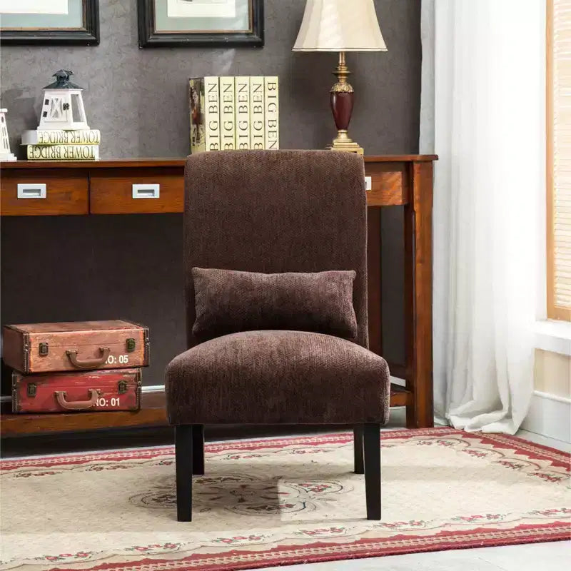 TUYOHW Fauteuil d'appoint moderne avec oreiller et revêtement en tissu chenille, sans accoudoirs, avec pieds en bois massif, chaise confortable pour salon et chambre à coucher