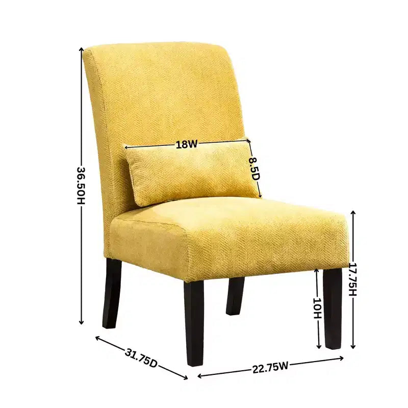 TUYOHW Fauteuil d'appoint moderne avec oreiller et revêtement en tissu chenille, sans accoudoirs, avec pieds en bois massif, chaise confortable pour salon et chambre à coucher