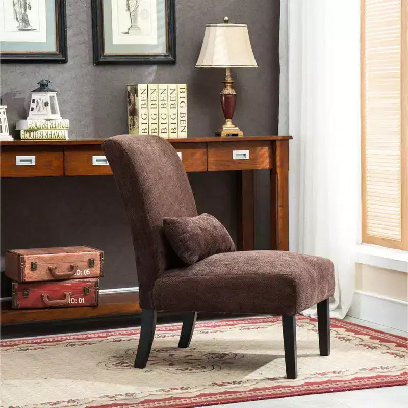TUYOHW Fauteuil d'appoint moderne avec oreiller et revêtement en tissu chenille, sans accoudoirs, avec pieds en bois massif, chaise confortable pour salon et chambre à coucher